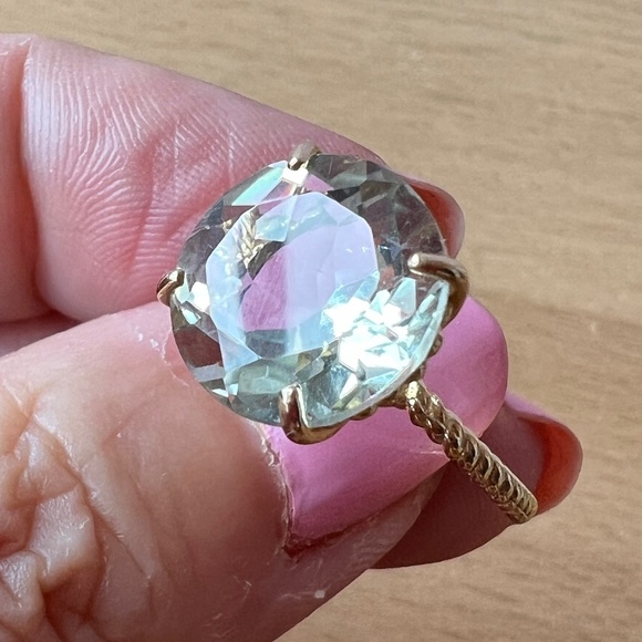 14K GOLD LARGE ROUND PRASIOLITE GREEN AMETHYST RING TWISTED BAND ENGAGEMENT - Picture 12 of 16